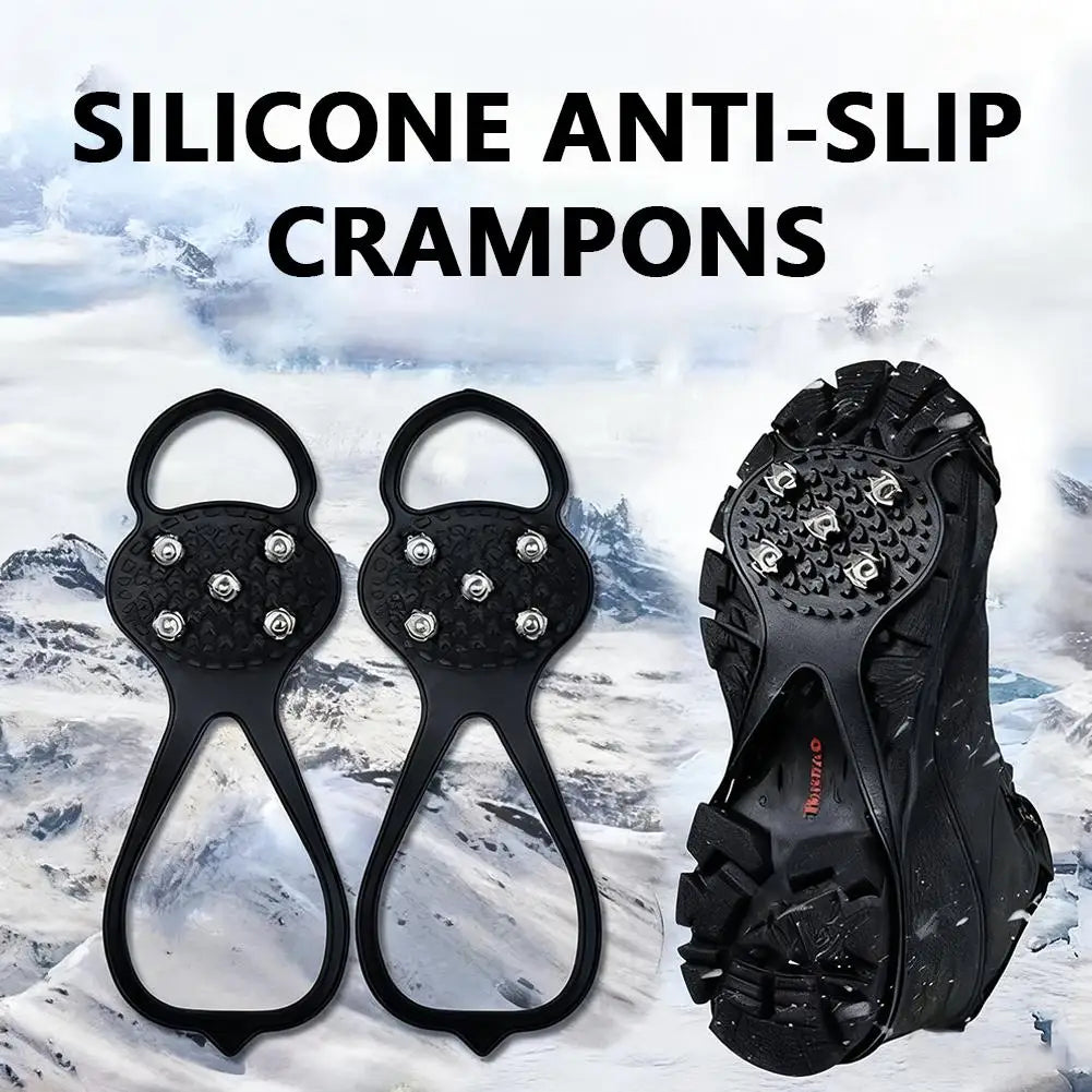 5 Teeth Spike Anti Slip Ice Gripper For Winter Shoes Outdoor Hiking Mountain Climbing Snow Crampons Anti-slip Shoe Covers