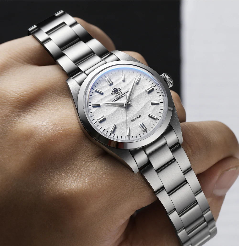 ADDIESDIVE Hot Sale AD2030 Without LOGO Watch Stainless Steel 100M Waterproof Quartz Watches 3D Sand Dial Men's Wristwatch Dress