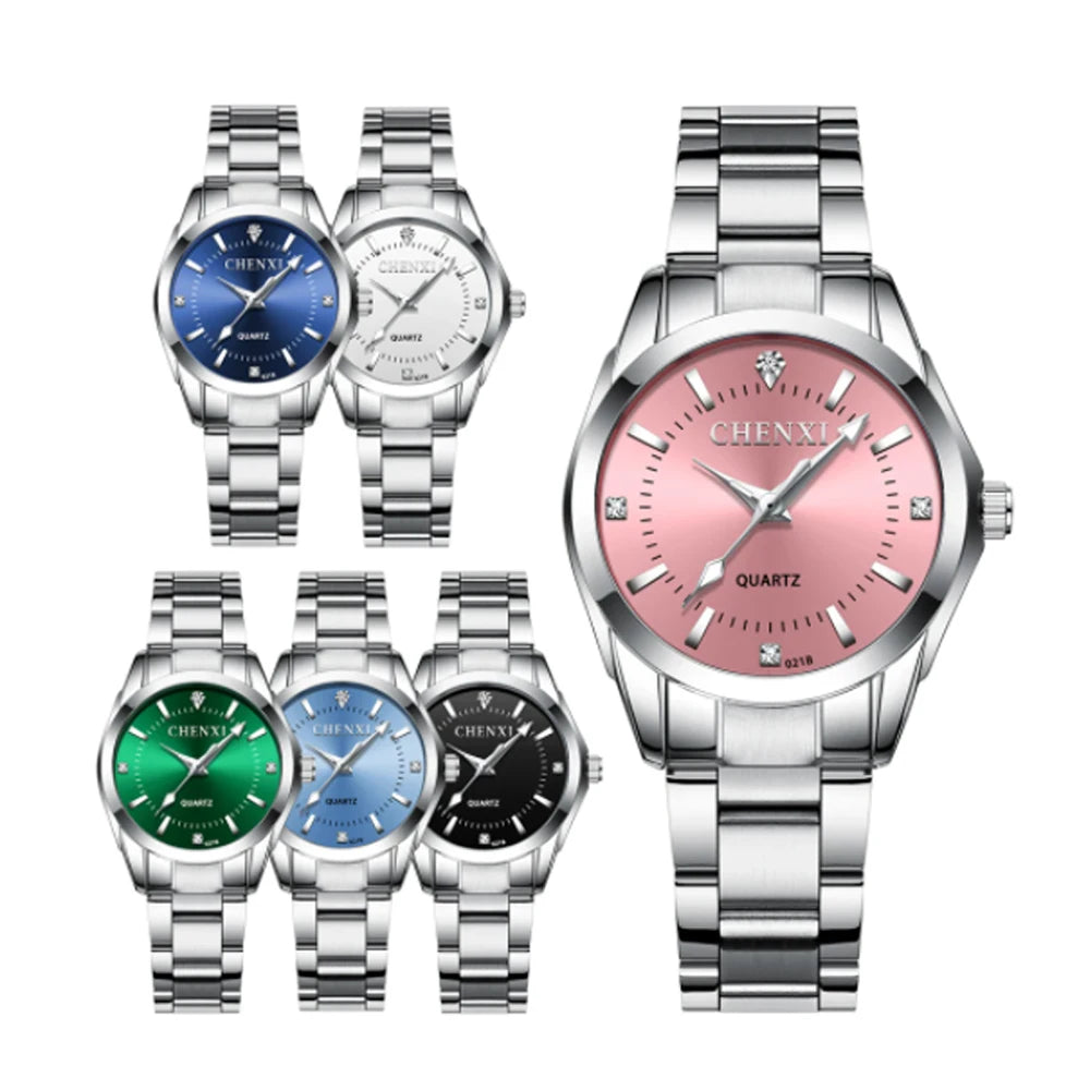 CHENXI 021B Women's Watch Simple Design Luxury Stainless Steel Women Quartz Wristwatch Rhinestone Dial Watches Gift for Ladies
