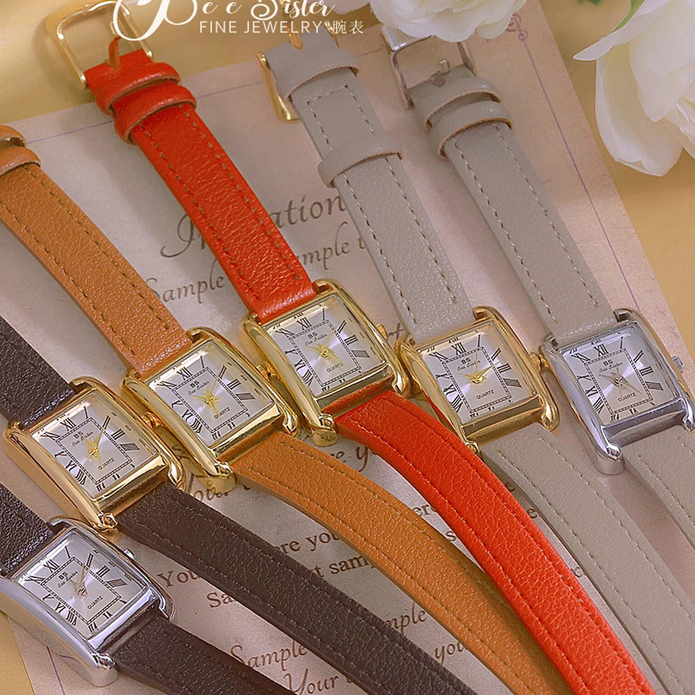 Light Luxury Black Gold Double Circle Leather Women's Quartz Watches Waterproof Square Dial Ladies Watch