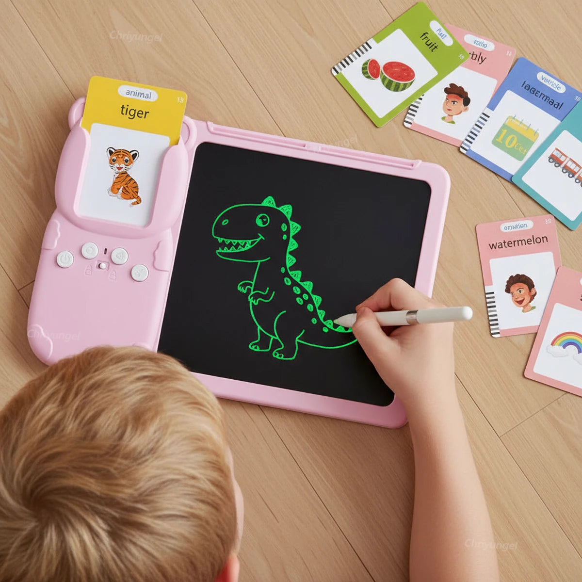 2 in 1 Talking Flash Cards & LCD Writing Tablet English Learning Education Toy with Audio Sound Gifts for Kids Boy Girl Toddler