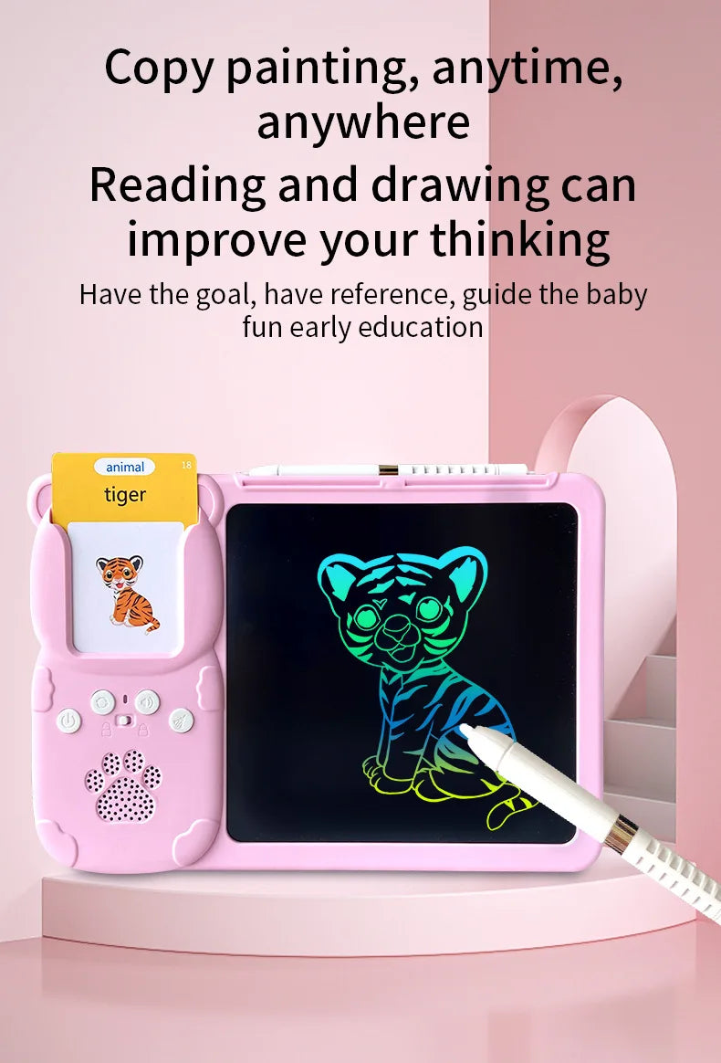2 in 1 Talking Flash Cards & LCD Writing Tablet English Learning Education Toy with Audio Sound Gifts for Kids Boy Girl Toddler