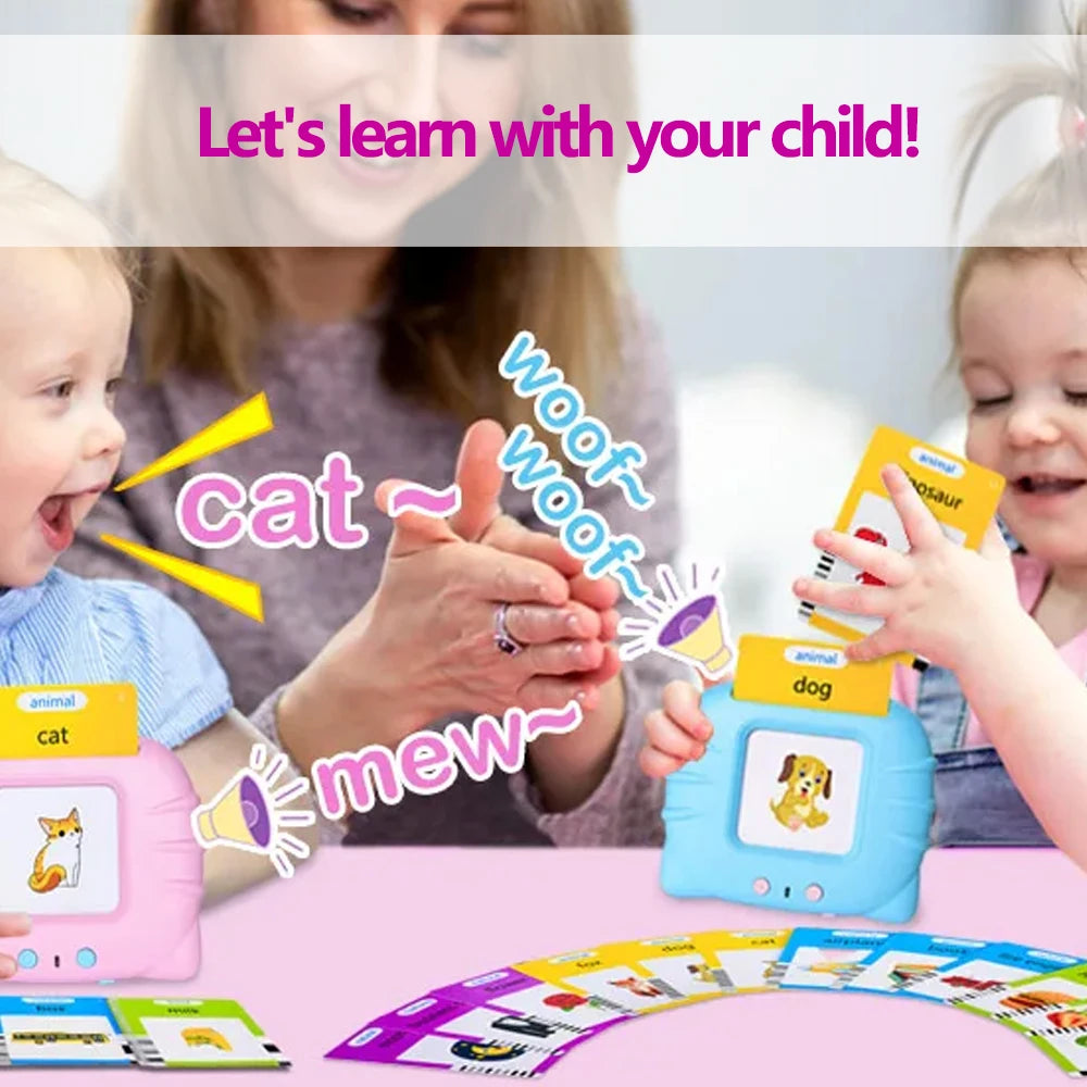 2 in 1 Talking Flash Cards & LCD Writing Tablet English Learning Education Toy with Audio Sound Gifts for Kids Boy Girl Toddler