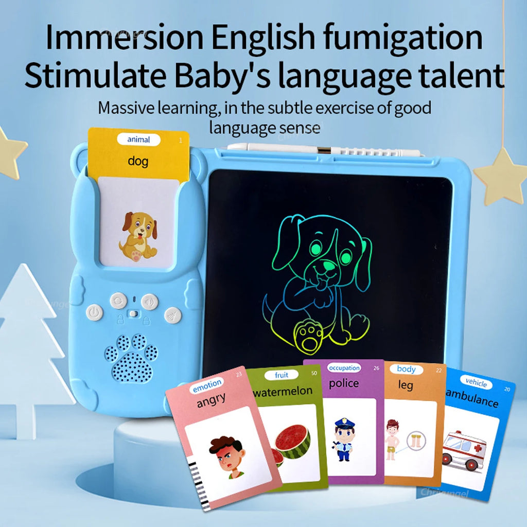 2 in 1 Talking Flash Cards & LCD Writing Tablet English Learning Education Toy with Audio Sound Gifts for Kids Boy Girl Toddler