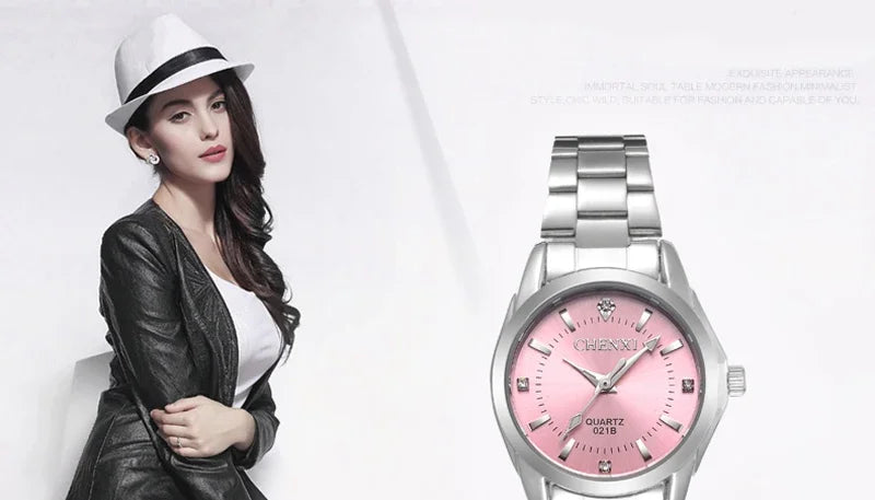CHENXI 021B Women's Watch Simple Design Luxury Stainless Steel Women Quartz Wristwatch Rhinestone Dial Watches Gift for Ladies