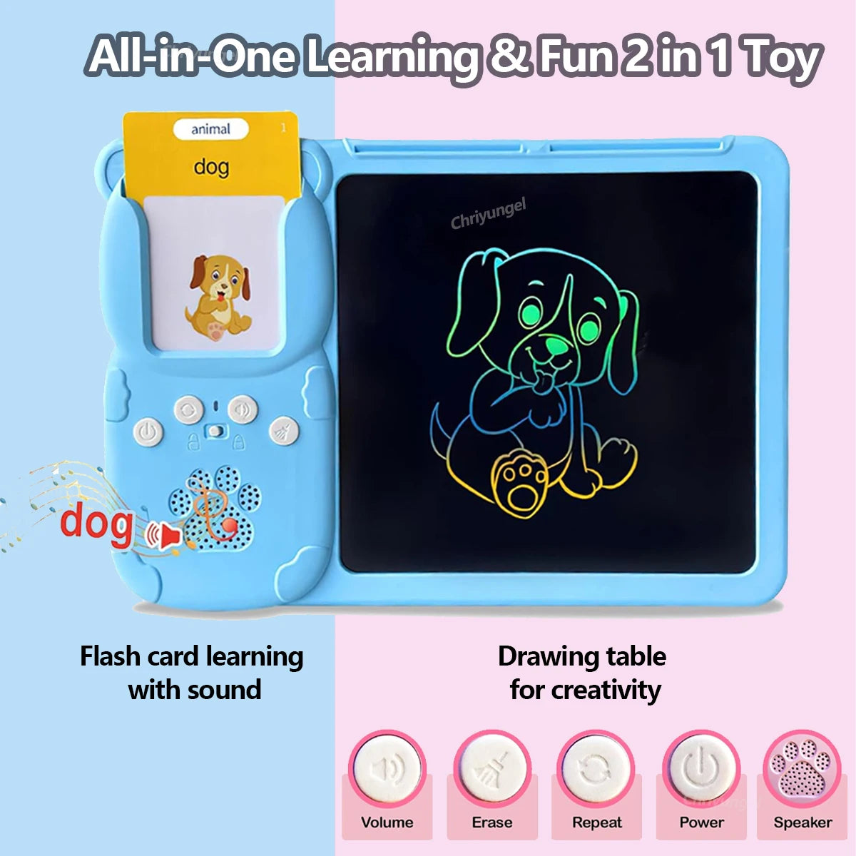 2 in 1 Talking Flash Cards & LCD Writing Tablet English Learning Education Toy with Audio Sound Gifts for Kids Boy Girl Toddler