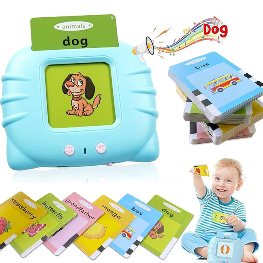 2 in 1 Talking Flash Cards & LCD Writing Tablet English Learning Education Toy with Audio Sound Gifts for Kids Boy Girl Toddler
