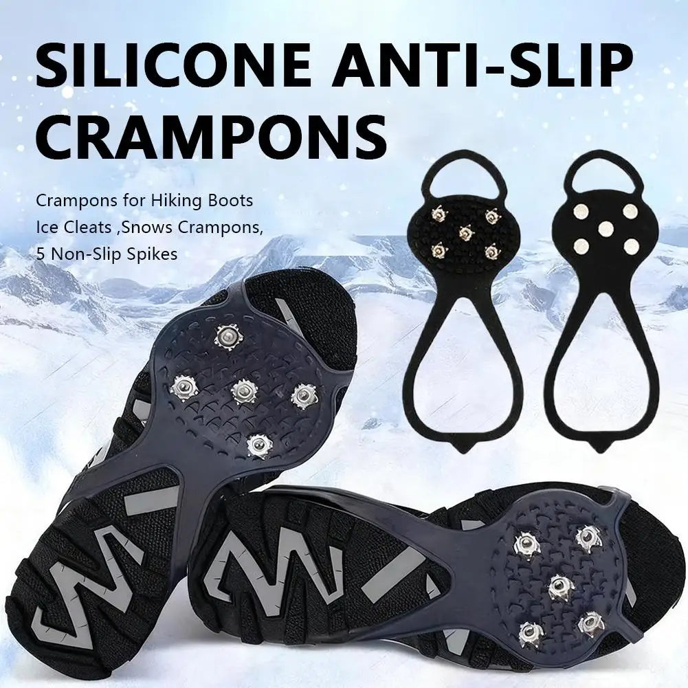 5 Teeth Spike Anti Slip Ice Gripper For Winter Shoes Outdoor Hiking Mountain Climbing Snow Crampons Anti-slip Shoe Covers