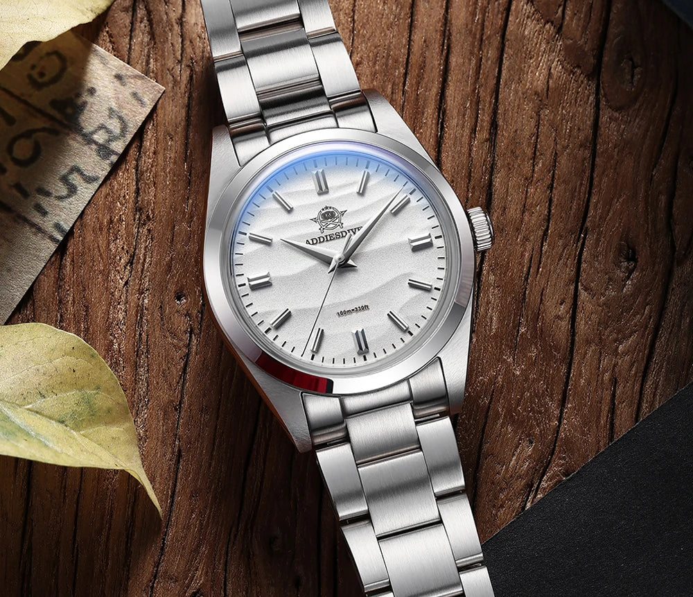 ADDIESDIVE Hot Sale AD2030 Without LOGO Watch Stainless Steel 100M Waterproof Quartz Watches 3D Sand Dial Men's Wristwatch Dress