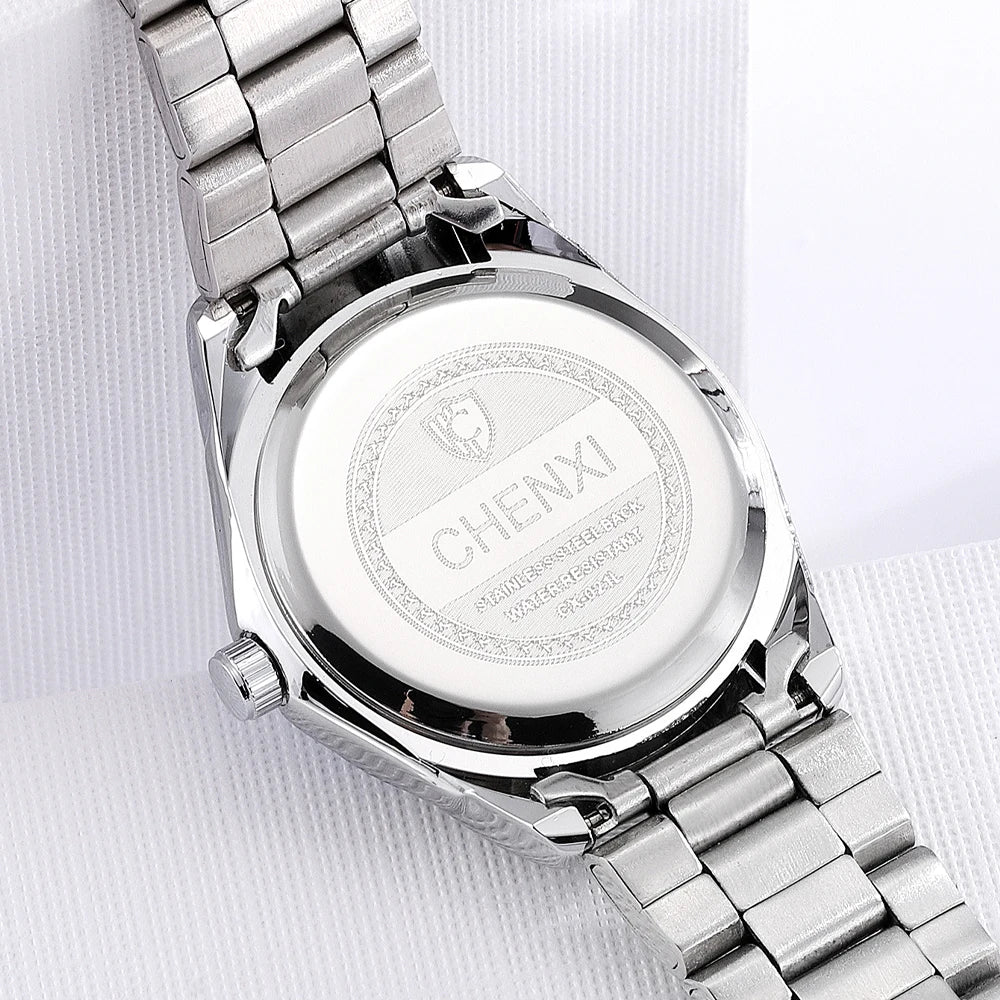 CHENXI 021B Women's Watch Simple Design Luxury Stainless Steel Women Quartz Wristwatch Rhinestone Dial Watches Gift for Ladies