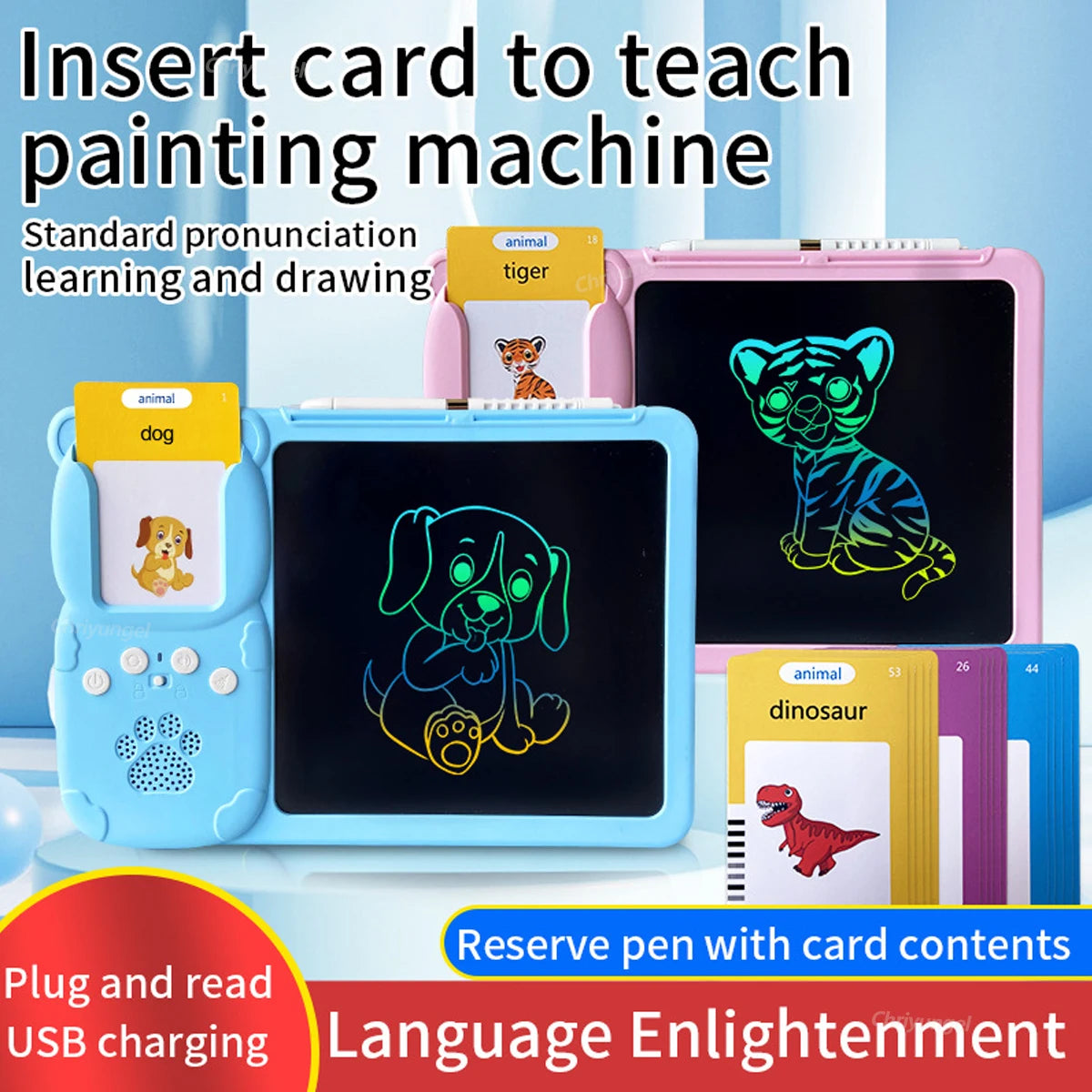 2 in 1 Talking Flash Cards & LCD Writing Tablet English Learning Education Toy with Audio Sound Gifts for Kids Boy Girl Toddler