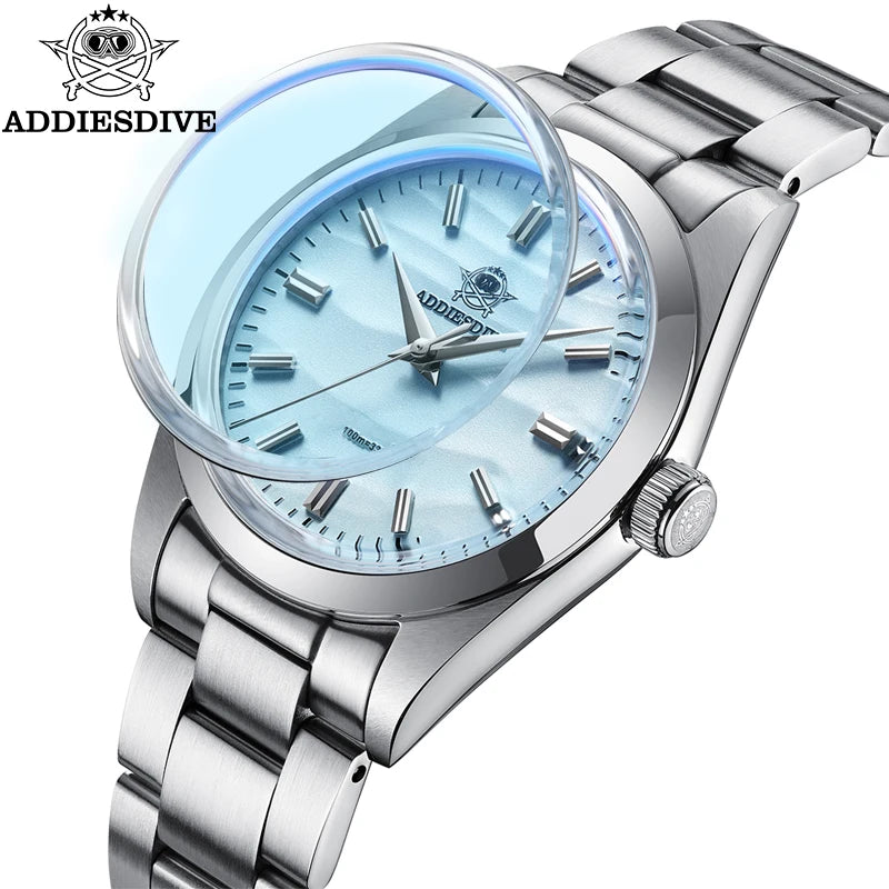 ADDIESDIVE Hot Sale AD2030 Without LOGO Watch Stainless Steel 100M Waterproof Quartz Watches 3D Sand Dial Men's Wristwatch Dress