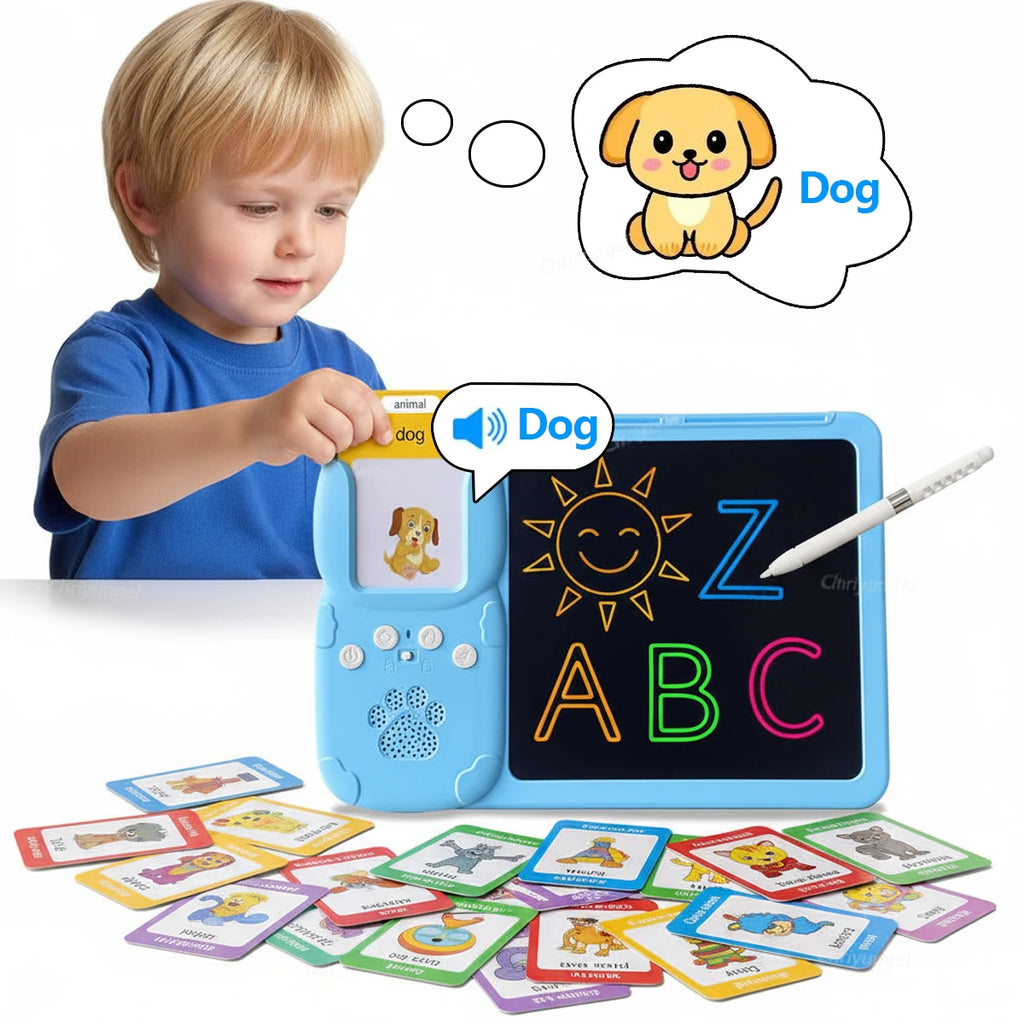 2 in 1 Talking Flash Cards & LCD Writing Tablet English Learning Education Toy with Audio Sound Gifts for Kids Boy Girl Toddler