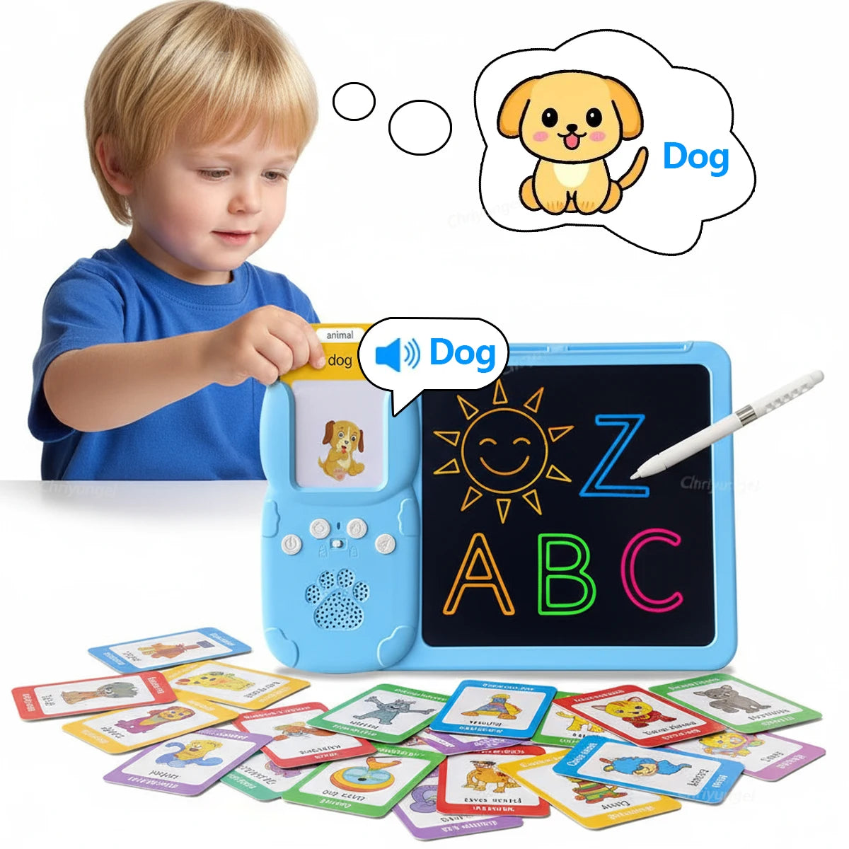 2 in 1 Talking Flash Cards & LCD Writing Tablet English Learning Education Toy with Audio Sound Gifts for Kids Boy Girl Toddler